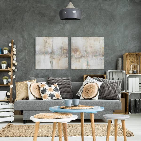Leinwandbild Essenz Set I 2-teilig - Canvas /  Fichte massiv - Grau / Mehrfarbig - 80 x 40 cm