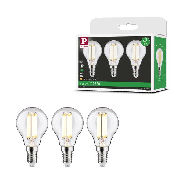 LED-Leuchtmittel Eco-Line Tropfen - Klarglas - Transparent - 3er Set - Warmweiß