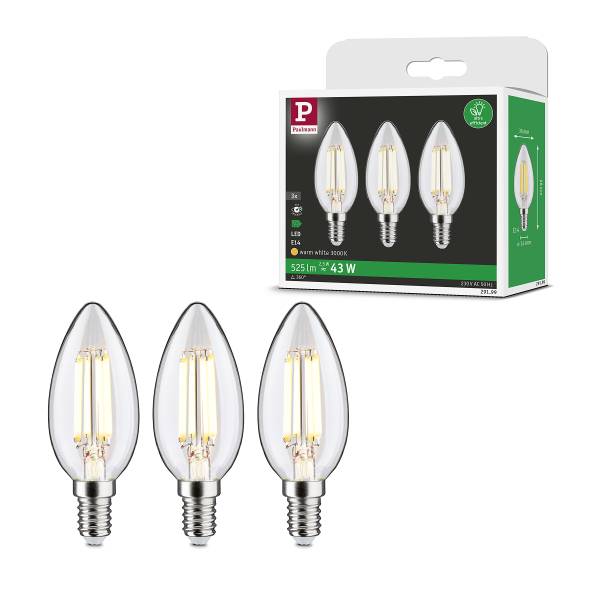 LED-Leuchtmittel Eco-Line Kerze - Klarglas - Transparent - 3er Set - Warmweiß