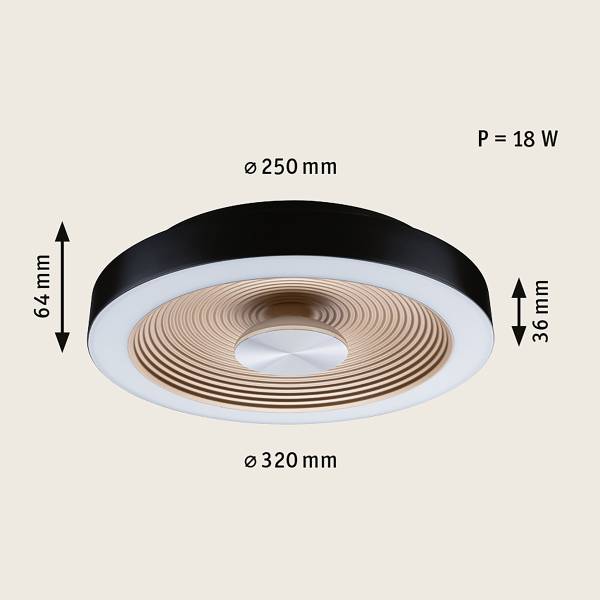 LED-Deckenleuchte Volea - Kunststoff - 1-flammig - Schwarz / Gold - Durchmesser: 32 cm