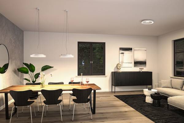 LED-Deckenleuchte Volea - Kunststoff - 1-flammig - Weiß / Silber - Durchmesser: 40 cm