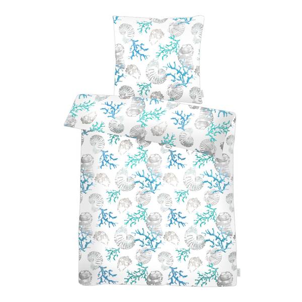 Mako-Satin-Bettwäsche Coral - Baumwollstoff - Blau - 135 x 200 cm + Kissen 80 x 80 cm