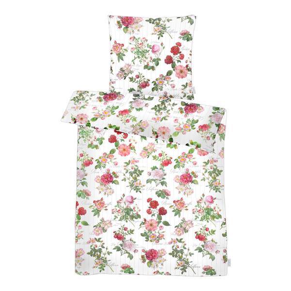 Mako-Satin-Bettwäsche Laura - Baumwollstoff - Weiß / Rot - 155 x 220 cm + Kissen 80 x 80 cm
