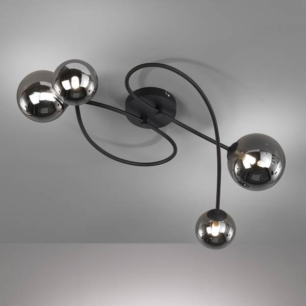 Deckenleuchte Bala - Eisen / Rauchglas - Rauchschwarz - 4-flammig