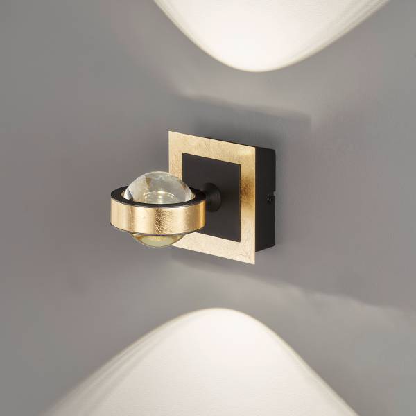 LED-Wandleuchte Cluedo - Eisen / Klarglas - Schwarz / Gold - 1-flammig