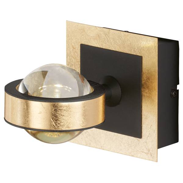 LED-Wandleuchte Cluedo - Eisen / Klarglas - Schwarz / Gold - 1-flammig