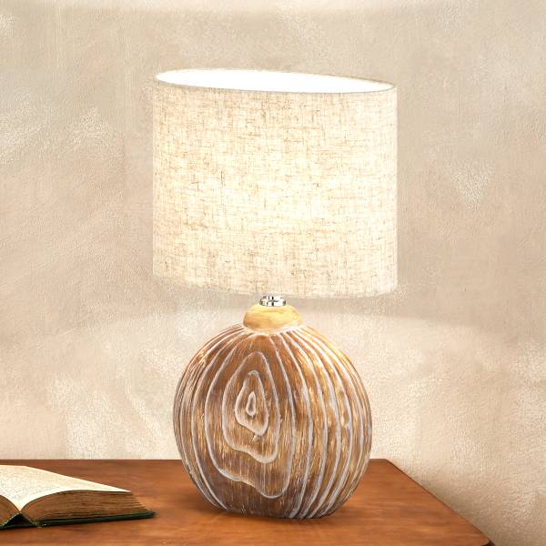 Tischleuchte Tobse - Keramik / Leinen - 1-flammig - Beige - Höhe: 39 cm
