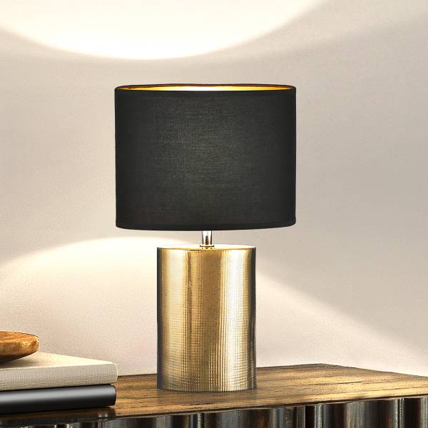 Tischleuchte Bronz - Webstoff / Keramik - Bronze / Schwarz - 1-flammig - Höhe: 43 cm