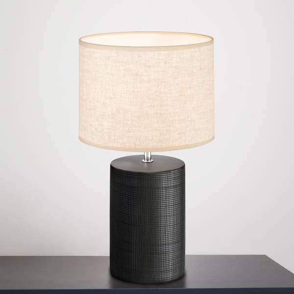 Tischleuchte Bois - Leinen / Keramik - Schwarz / Beige - 1-flammig - Höhe: 43 cm