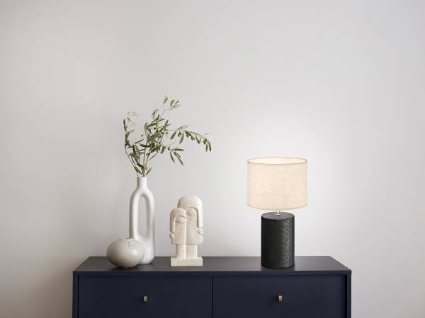Tischleuchte Bois - Leinen / Keramik - Schwarz / Beige - 1-flammig - Höhe: 43 cm