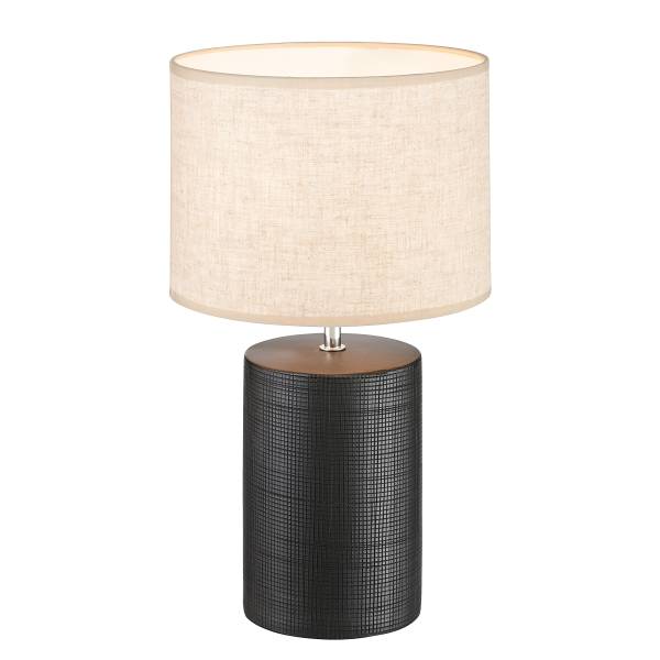 Tischleuchte Bois - Leinen / Keramik - Schwarz / Beige - 1-flammig - Höhe: 43 cm