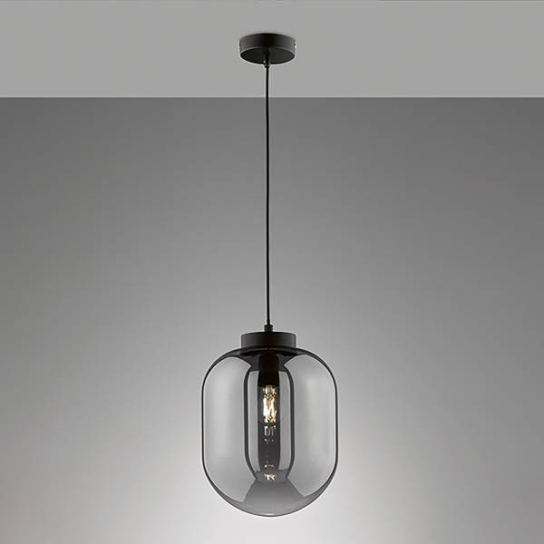 Pendelleuchte Regi - Eisen / Rauchglas - Schwarz - 1-flammig