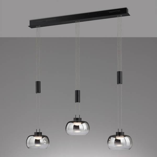 LED-Pendelleuchte Arosa - Eisen / Rauchglas - Rauchschwarz - Flammenanzahl: 3