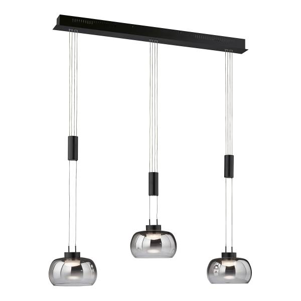 LED-Pendelleuchte Arosa - Eisen / Rauchglas - Rauchschwarz - Flammenanzahl: 3