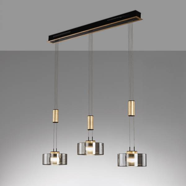 LED-Pendelleuchte Lavin - Eisen / Rauchglas - Schwarz / Gold - Flammenanzahl: 3