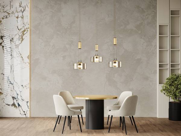 LED-Pendelleuchte Lavin - Eisen / Rauchglas - Schwarz / Gold - Flammenanzahl: 3