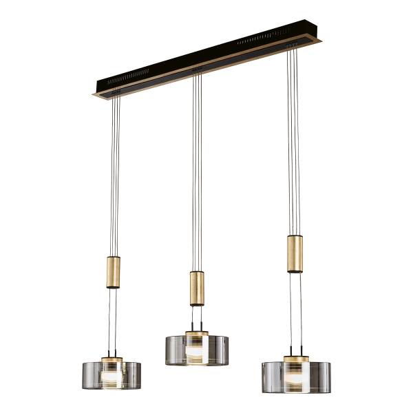 LED-Pendelleuchte Lavin - Eisen / Rauchglas - Schwarz / Gold - Flammenanzahl: 3
