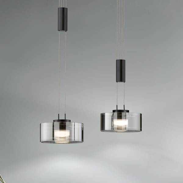 LED-Pendelleuchte Lavin - Eisen / Rauchglas - Schwarz - Flammenanzahl: 2