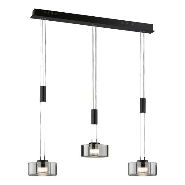 LED-Pendelleuchte Lavin - Eisen / Rauchglas - Schwarz - Flammenanzahl: 3