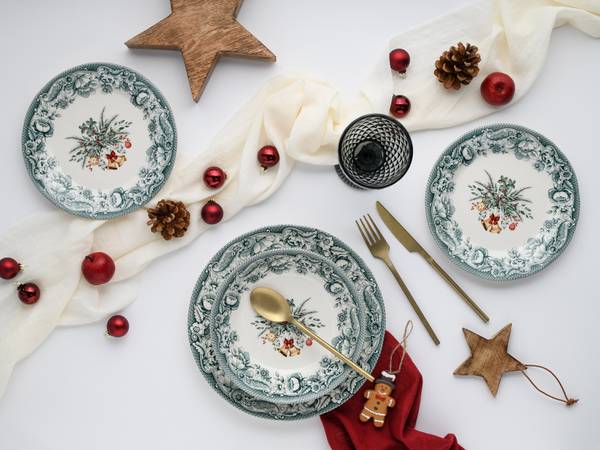 Tellerset Weihnachten 12-teilig - Grün - Keramik - Andere - 31 x 30 x 23 cm