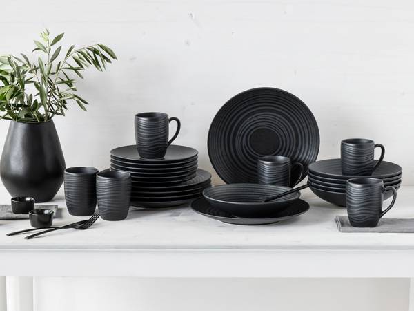 Kombiservice Lava Stone 24-teilig - Schwarz - Keramik - Andere - 42 x 40 x 37 cm