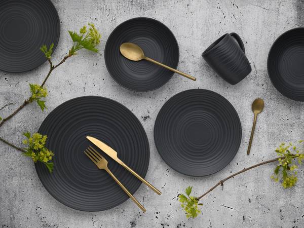 Kombiservice Lava Stone 24-teilig - Schwarz - Keramik - Andere - 42 x 40 x 37 cm