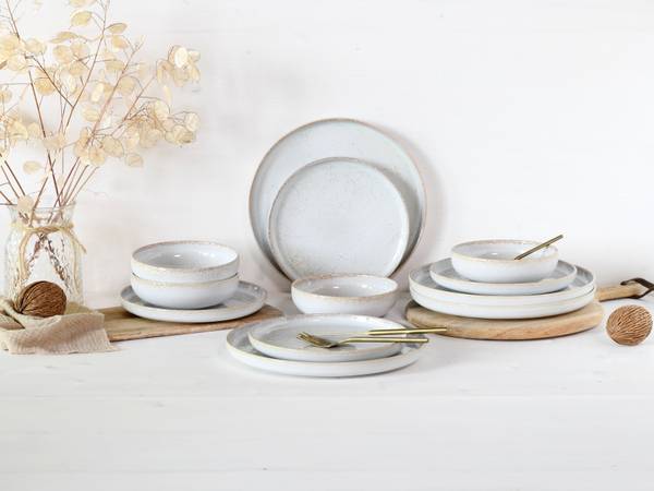 Tellerset Vintage 12-teilig - Weiß - Keramik - Andere - 42 x 40 x 36 cm