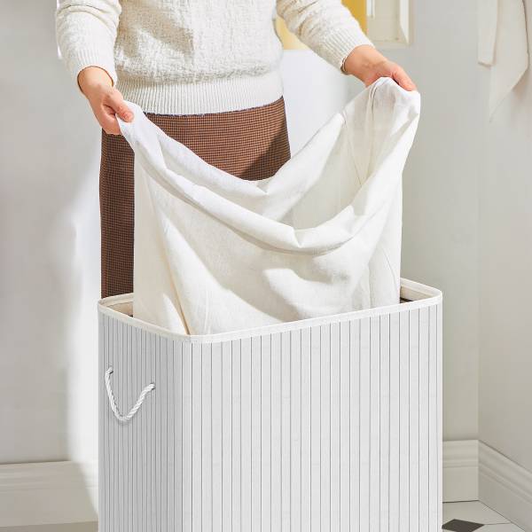 Wäschekorb Ramenada - Weiß - Baumwollstoff - 52 x 62 x 32 cm