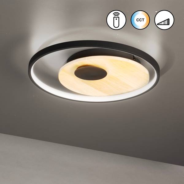 LED-Deckenleuchte Marit - Eisen, lackiert<br>Eiche Massiv - Schwarz - 1-flammig