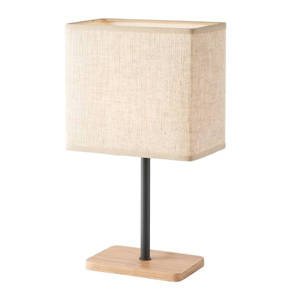 Tischleuchte Bozen - Eisen / Eiche Massiv - 1-flammig - Schwarz / Beige