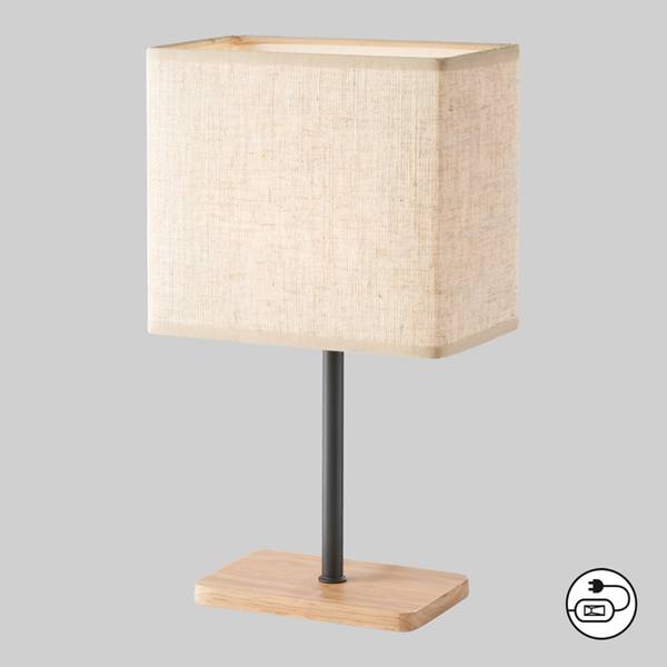 Tischleuchte Bozen - Eisen / Eiche Massiv - 1-flammig - Schwarz / Beige