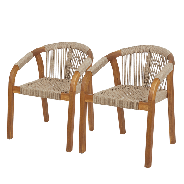 Gartenstuhl BAYONNE 2er-Set - Akazienholz/Polyester - Beige