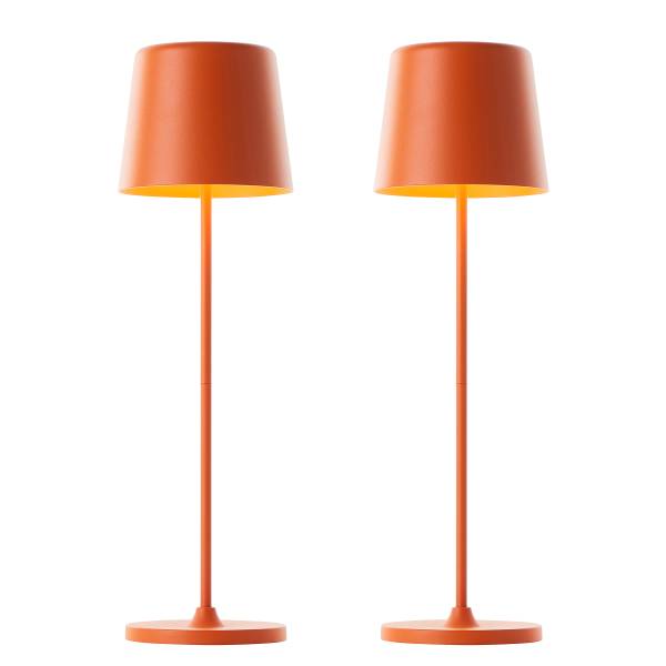 LED-Tischleuchte Kaami - Eisen / Kunststoff - 1-flammig - Orange - 2er Set