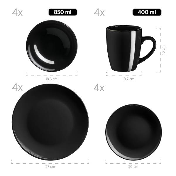 Geschirrset Kuny 24-teilig - Schwarz - Keramik - 31 x 37 x 38 cm