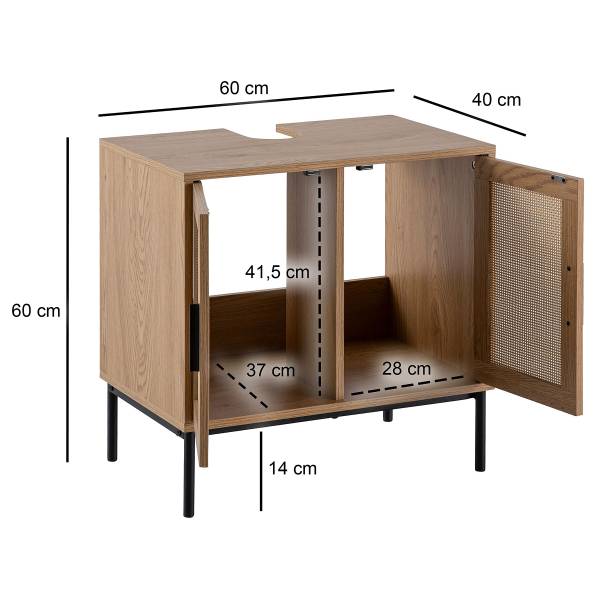 Waschbeckenunterschrank Ohoni A - Eiche Dekor - Schwarz