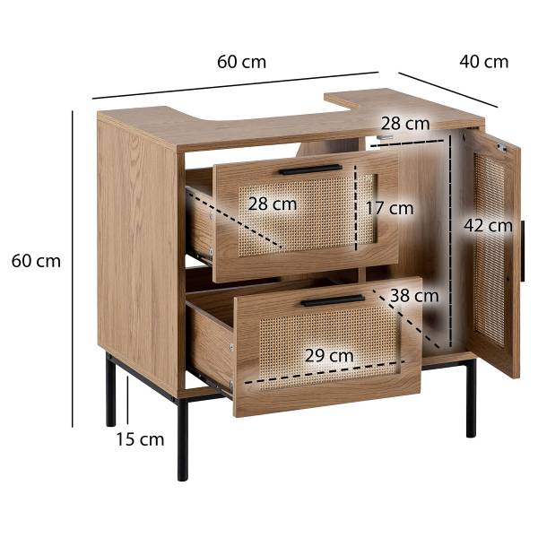 Waschbeckenunterschrank Ohoni B - Eiche Dekor - Schwarz