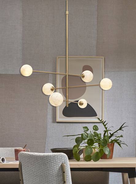 Pendelleuchte Carrara Typ B - Farbglas - Grau / Gold - 6-flammig