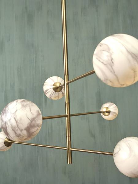Pendelleuchte Carrara Typ B - Farbglas - Grau / Gold - 6-flammig