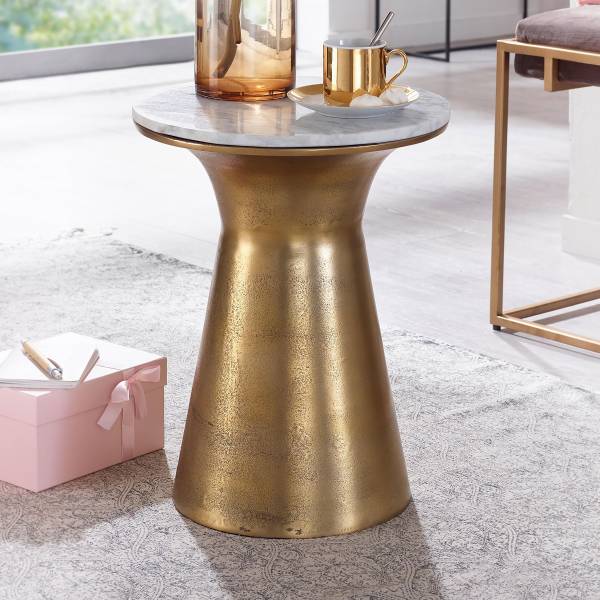 Marmor-Beistelltisch Alaculsy - Marmor / Metall - Marmor Weiß / Gold