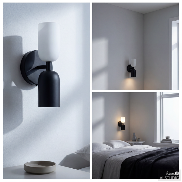 Akku-Wandleuchte NIMI - 3-Stufen-Dimmer - inkl. Fernbedienung - Schwarz / Creme