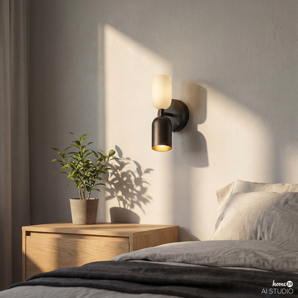 Akku-Wandleuchte NIMI - 3-Stufen-Dimmer - inkl. Fernbedienung - Schwarz / Creme
