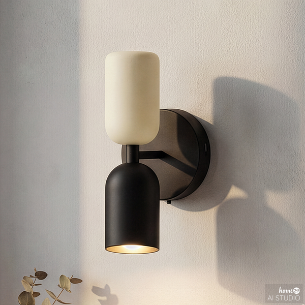 Akku-Wandleuchte NIMI - 3-Stufen-Dimmer - inkl. Fernbedienung - Schwarz / Creme