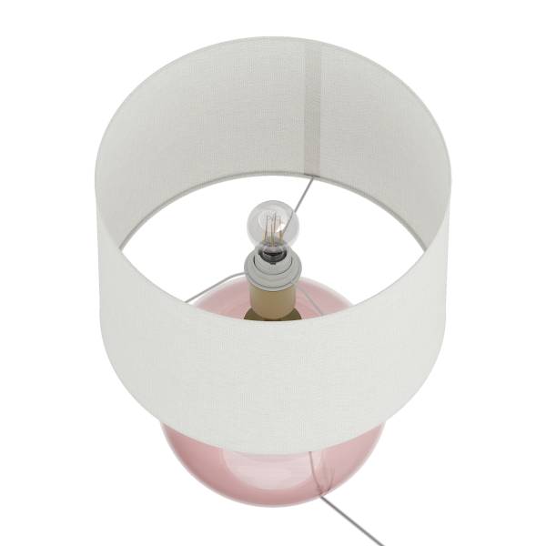 Tischleuchte LUMENZA - Leinen / Farbglas - Weiß / Pink