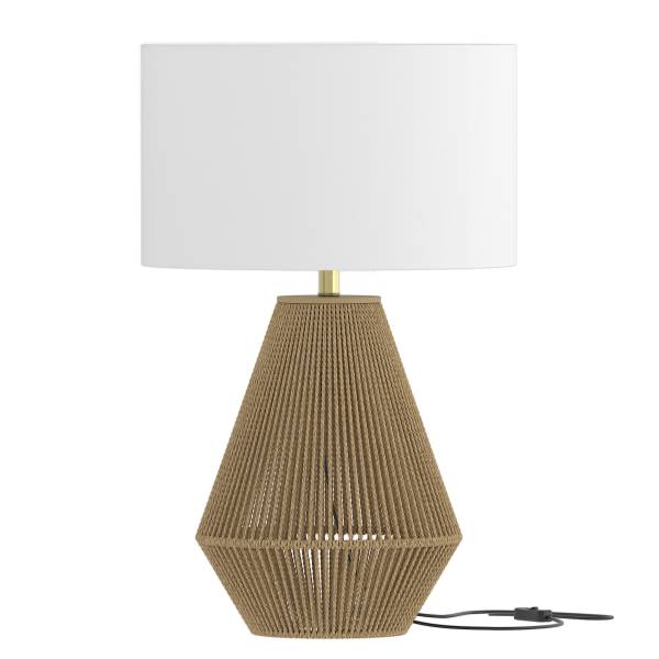Tischleuchte STJAN - Mischgewebe / Papierkordel - Weiß / Beige