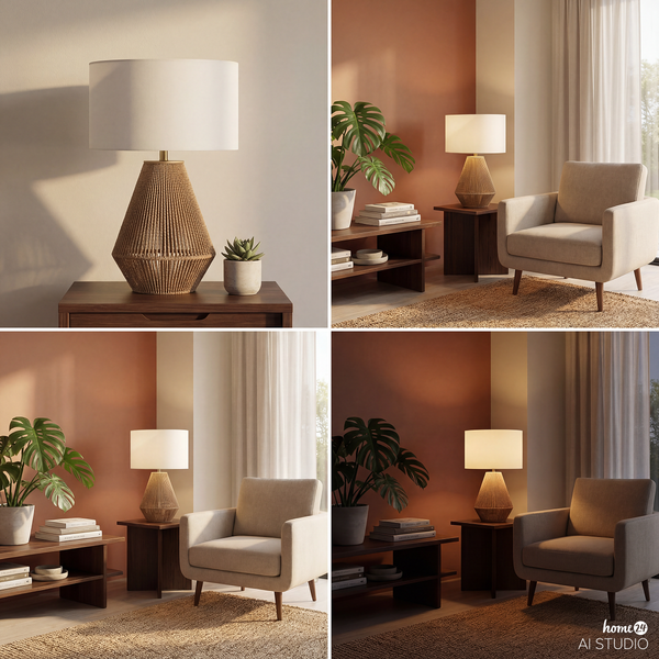 Tischleuchte STJAN - Mischgewebe / Papierkordel - Weiß / Beige