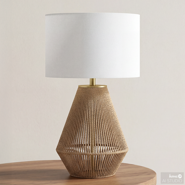 Tischleuchte STJAN - Mischgewebe / Papierkordel - Weiß / Beige