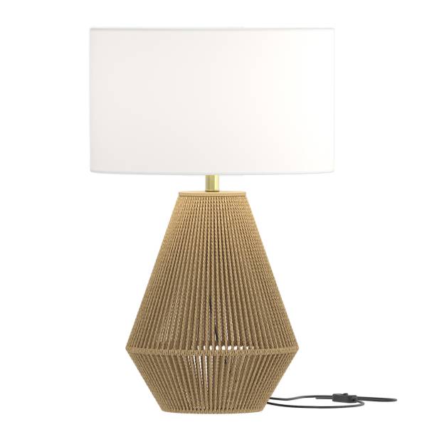 Tischleuchte STJAN - Mischgewebe / Papierkordel - Weiß / Beige