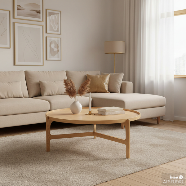 Couchtisch Klawock - Echtholzfurnier - Eiche - Durchmesser: 94 cm