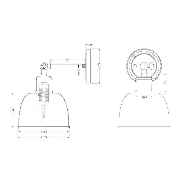 Wandleuchte LOWI - Eisen - 1-flammig - Messing