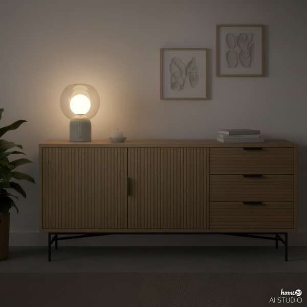 Akku-Tischleuchte VISOR - Glas / Eisen - Beige